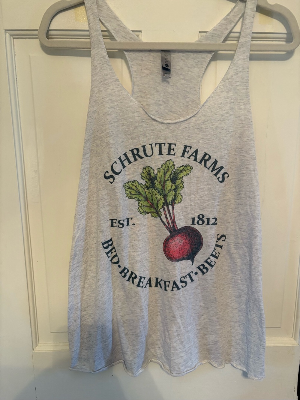 Schrute Farms Beet Graphic Racerback Tank Top Gray The Office Inspired